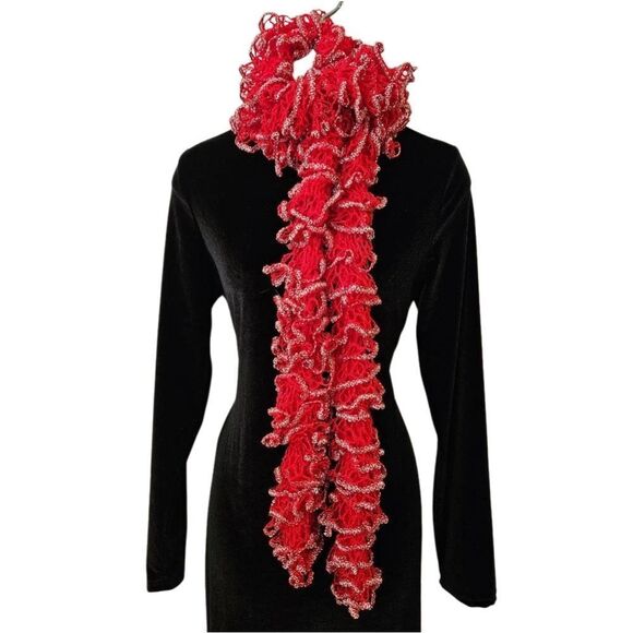 Extra Long Red and Silver Scarf - Picture 1 of 5